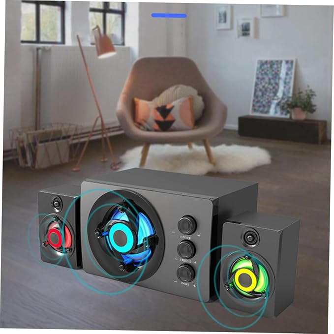 1Set Wooden Multimedia Subwoofer Speaker System Powered Desktop Loudspeaker Box for Laptop and Sound Enhancement
