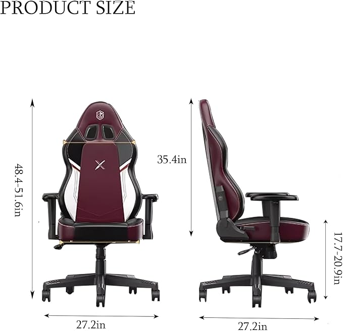 Comfortable Gaming Chair for Adults Ergonomic Leather Gaming Chairs with Armrests Adjustable Swivel Recliner Office Chair with Lumbar Support Neck Support Computer Seat (27.2*27.2*51.6in Red)