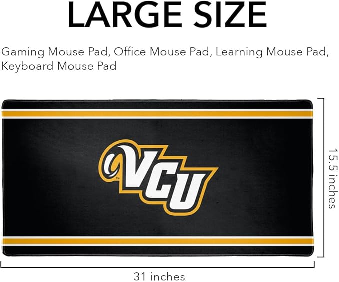 VCU Rams Primary Logo Stripes Large Gaming Mouse Pad Desk Mat with Stitched Edges Non-Slip Base for Gamer Home and Office 31.5 x 15.7