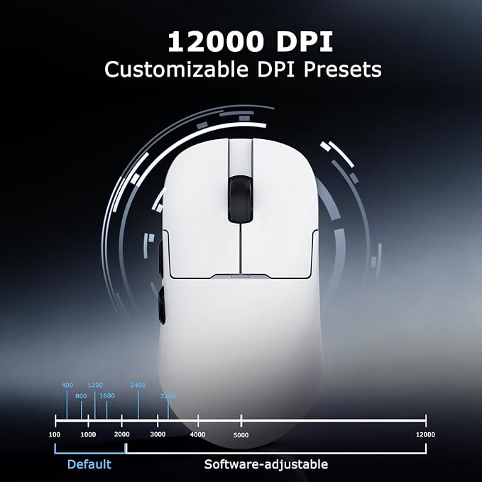 AJ159P MC Wireless Gaming Mouse 12000 DPI Tri-Mode 2.4G/Bluetooth/Wired Magnetic RGB Charging Dock 56g Ultra-Light Programmable 6 Buttons - Perfect for Gaming Work &amp Travel (White)