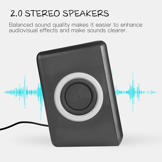RECCAZR Computer Speakers with Surround Sound 2.0CH USB Wired Powered Multimedia Speaker for Desktop/TV/PC/Laptops/Smart Phone Built-in Four Loudspeaker Diaphragm (Gray)