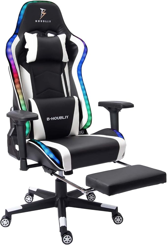 TBQATNTS Ergonomic Video Game Chair With MassageRacing Executive Ergonomic Adjustable Swivel Task ChairWith Footrest Video Game Chair High BackWith Speakers And Led LightsFor Office Or GamingWhit
