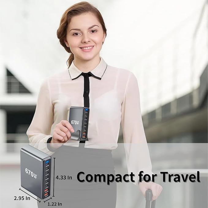 670W USB C Fast Charger Block 8 Ports GaN III USB Chagring Station Dual 140W PD PPS HUB for Multiple Devices Laptop Adapter Compatible with MacBook Pro/Air iPad iPhone Pro Max Galaxy Dell HP