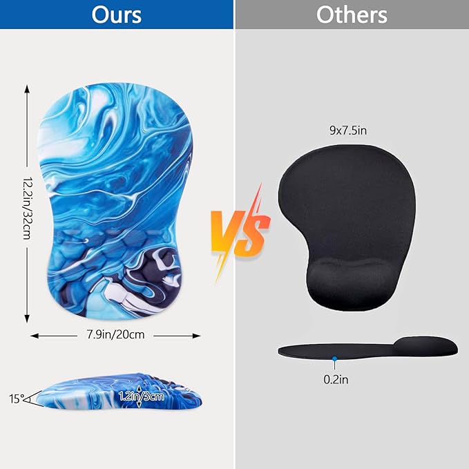 Mouse Pad Wrist Support Ergonomic Mouse Pad with Wrist Rest Comfortable Computer Mouse Pad for Laptop Pain Relief Mousepad with Non-Slip PU Base Ocean Blue