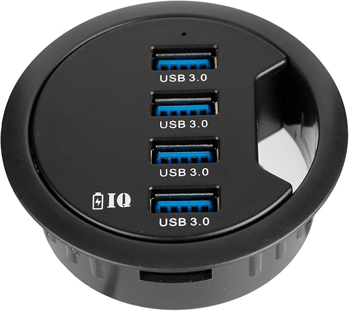 WDX Grommet Hole in Desk USB 3.0 4 Port Hub/BC 1.2 USB Charger for iPad/Tablet and iPhone/Smart Phones