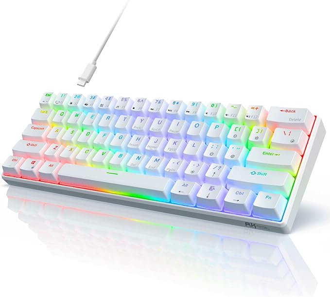 RK ROYAL KLUDGE RK61 60% Gaming Keyboard Wired RGB Mechanical Keyboard with No-Conflict 61 Keys Hot Swappable PC Game Keyboards for Windows Mac Quiet Red Switch-White
