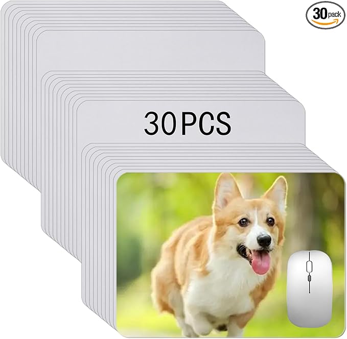 30 PCS White Mouse pad for Heat Press Printing Mousepad for Heat Transfer Crafts Custom Photos Non Slip Bottom 24x20x0.2 CM