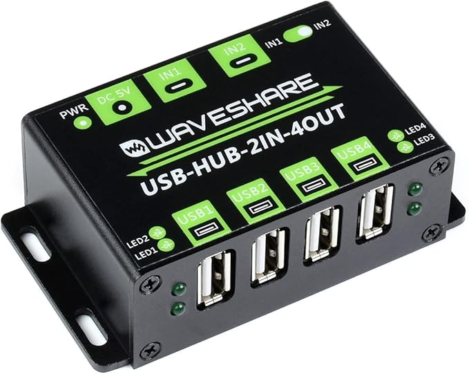 Waveshare Industrial Grade USB HUB Extending 4X USB 2.0 Ports Switchable Dual Hosts Sharing USB Devices for Two Hosts