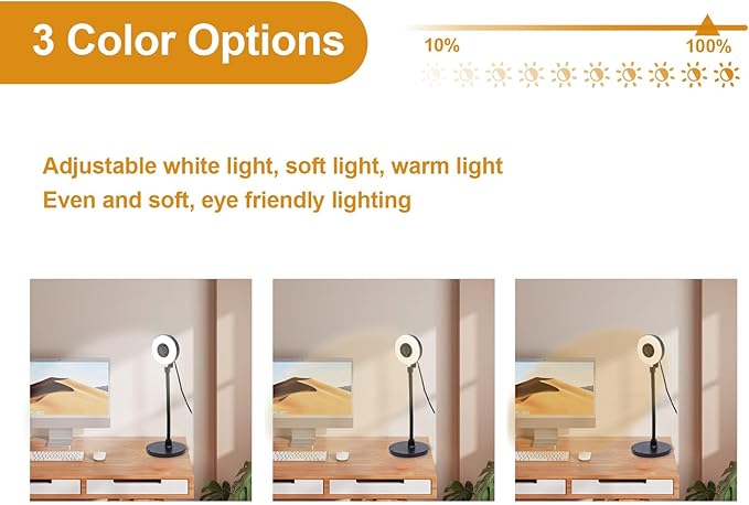 Webcam with Light 5MP Auto Focus USB Webcam for PC with Microphone 3 Adjustable Color Modes Aluminum Alloy Bendable Rod for Live Streaming Online Classes