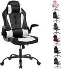 Gaming Chair Racing Chair with Lumbar Support - High Comfort PU Leather Ergonomic Office Desk &amp PC Gaming Chair for Adults Men Women - Flip-Up Arms &amp Headrest White