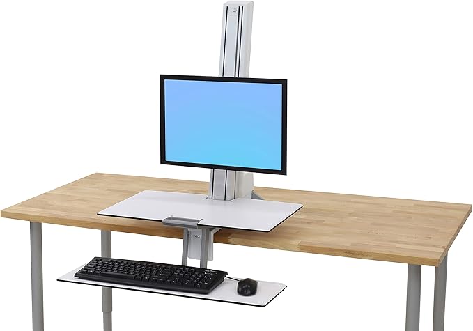 Ergotron – WorkFit-S LD Single Monitor Standing Desk Converter Sit-Stand Workstation for Tabletops – 6 to 16 lbs White