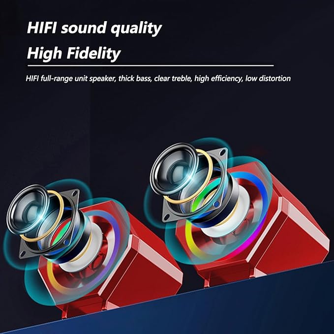 Generic Computer Speaker Game Wired RGB Speaker USB and 3.5mm Audio Inputs RGB Lights Desktop Small Speaker Red