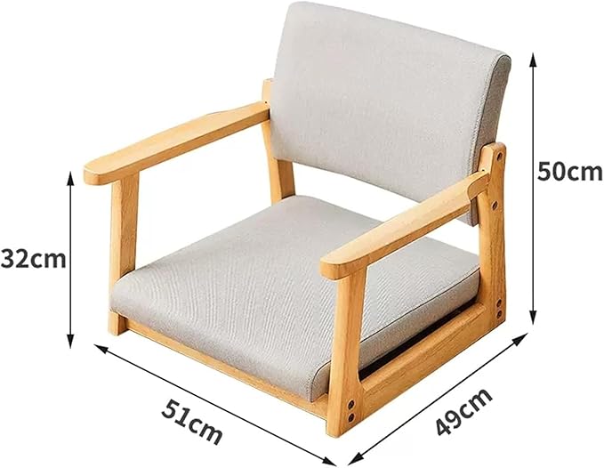 ELEFOCUS Tatami Chair Accent Furniture Meditation Floor Chair Portable Japanese Style Legless Chair with Armrests Lazy Sofa(Dark Grey Cotton LinenWalnut)