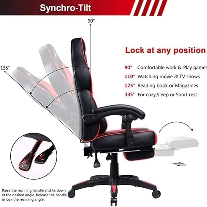 Boss Racing Gaming Chair with Reclining Footrest Adjustable Lumbar Support PU Leather Office Desk Chair Black