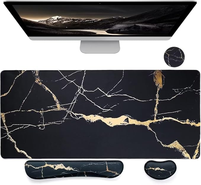 Bloss Leather Desk Pad Mouse Pad Non-Slip Desk Protector Mat/Big Mouse Pads Mouse Pad with Wrist Rest