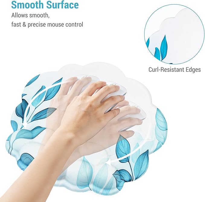 Conmputer Desk Mat Set 4 in 1 Cloud-Shaped Ergonomic Wrist Rest Set Mouse Pad with Non-Slip Base Memory Foam Silicone Lining Keyboard Wrist Rest Computers Offices Gaming Blue Stained Leaves