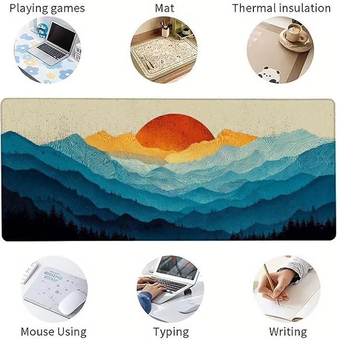 Mouse Pad XXL Sunset Mountain Gaming Mousepad 35.4x15.7x0.12 inch Mousepad with Stitched Edgeswith Non-Slip Rubber Base Improved Precision and Speed Waterproof Protector Desk Accessories 5-ZG20