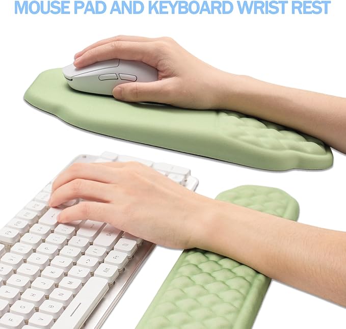 Ergonomic Mouse Pad and Keyboard Wrist Rest - Green Wrist Rest Keyboard with Mouse Wrist Pad Sets Soft Memory Foam Wrist Support for Laptop Mac Office Work Gaming