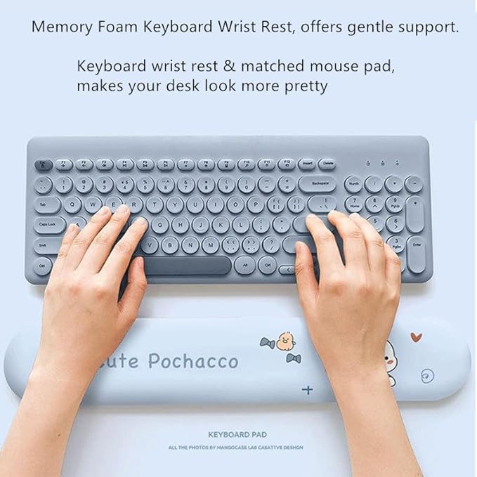 Cute Non-Slip Mouse Pad with Wrist Rest and Keyboard Wrist Support Pad for Desk Typing Gaming Home Office Pochacco