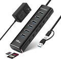 Rosonway 8 Ports Powered USB 3.2/USB C Hub with 6 USB-A 3.2 Ports 10Gbps SD/TF Card Readers 3.3ft USB Cable and 12V/2A Power Adapter USB Expander Splitter for Laptop and PC