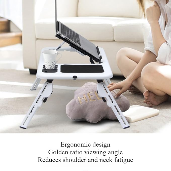 Adjustable Laptop Stand with Cooling Fans Portable Foldable Notebook Desk for Bed &amp Office Use Ergonomic Computer Table with USB Fans for Students Gamers Remote Workers (WhiteDual Fan)