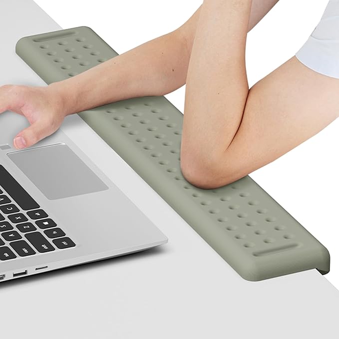 Leolee L-Shaped Desk Long Wrist Rest Elbow 60CM Grey Memory Foam Arm Rest for Desk with Non-Slip Base Ergonomic Desk Edge Cushion Wrist Support for Computer Keyboard Typing Office Home