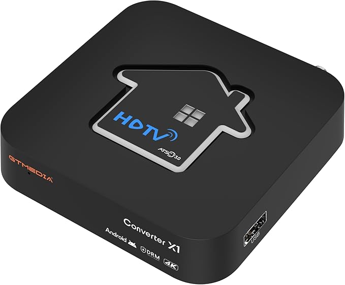 GTMEDIA 4K Next-Gen ATSC3.0 TV Converter X1Fully Compatible with ATSC3.0/1.0 QAM-B(Clear QAM) SignalSupport ATSC3.0 DRM Channel Play and DVR RecordingBuild in Bluetooth 5.0Dual WiFi