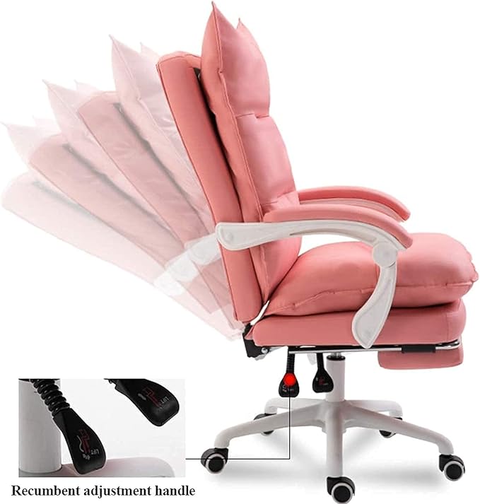 Katzowen Office Computer ChairComputer Chair Double-Padded Office Chair with Backrest Ergonomic Waist Support Footrest Game Chair Gift Pink (Color : White)