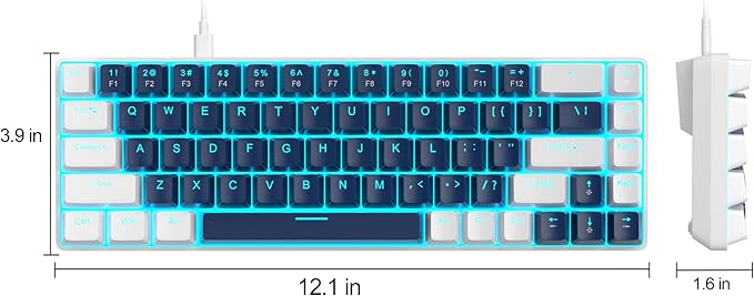 MageGee Portable 60% Mechanical Gaming Keyboard MK-Box LED Backlit Compact 68 Keys Mini Wired Office Keyboard with Blue Switch for Windows Laptop PC Mac - Blue/White