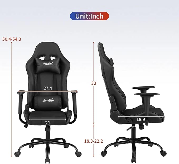 Ergonomic Gaming Chair Video Gamer Chair for Adults/TeensRacing Style Computer Chair with Lumbar Support Adjustable Rolling Desk Chair PU Leather Game Chair