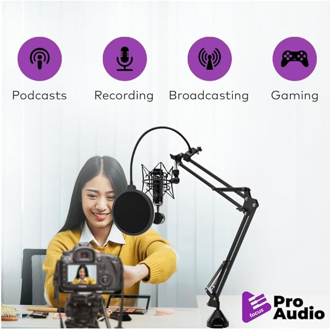 Samson Q2U USB and XLR Handheld Dynamic Microphone with Cardioid Polar Pattern (Pink) Bundle with Shock Mount and Desktop Boom Arm Microphone Stand (3 Items)