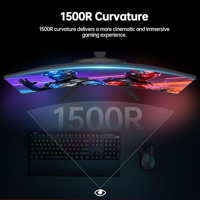 KTC 32 Inch Curved Gaming Monitor 2K 180Hz Computer Monitor Up to 185Hz QHD 1500R PC Monitor 1ms with Adaptive Sync DisplayPort/HDMI/USB VESA Wall Mount Tilt Adjustable H32S5