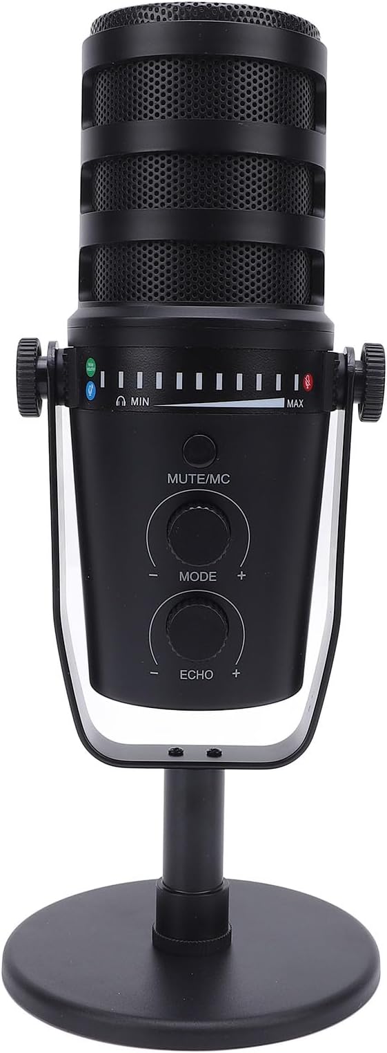 Tbest Professional Dynamic Microphone XLR USB Cardioid Condenser Mic with Metal Stand Multi Function Knob Adjustable for Live Recording Gaming Streaming Karaoke Aluminum Alloy ABS