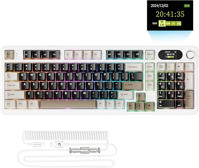 ATTACK SHARK X98PRO Wireless Mechanical KeyboardMulti-Function Knob&ampTFT ScreenTri-Mode BT/2.4GHz/USB-C KeyboardHot-Swappable RGB Backlit4000mAh 98 KeysCloud Drivefor Win/Mac/Linux-Creamy Whi