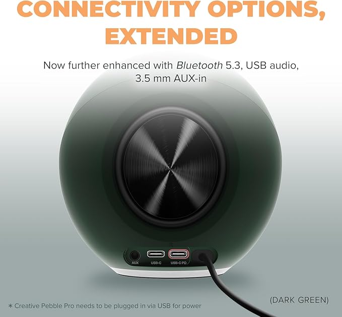 Creative Pebble Pro (Black) Minimalist 2.0 USB-C Computer Speakers with Bluetooth 5.3 and Customizable RGB Lighting Clear Dialog and BassFlex Tech USB Audio Headset Port for PC and Mac