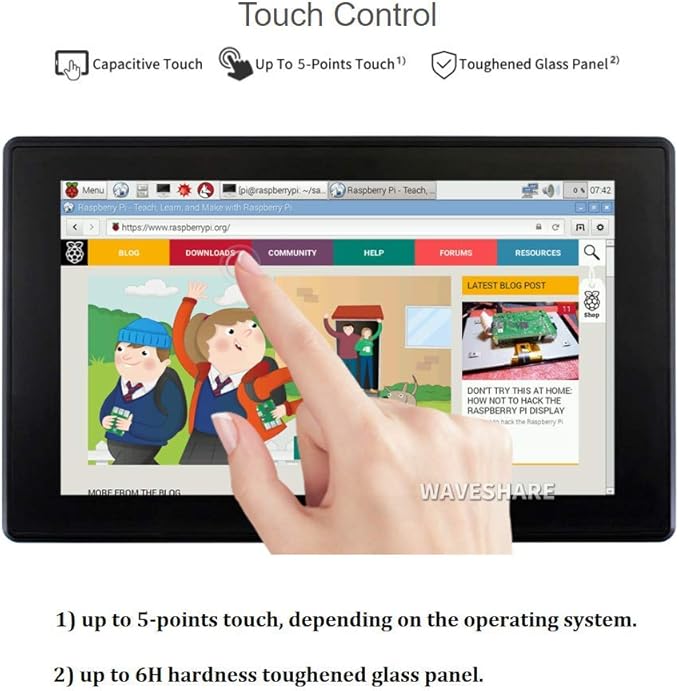waveshare 7inch HDMI LCD (H) (with case) 1024x600 for Raspberry Pi IPS Display Capacitive Touch Screen Monitor with Toughened Glass Cover Case for Raspberry Pi 4/3/2/1 B B+ A+/Jetson Nano/Windows 10