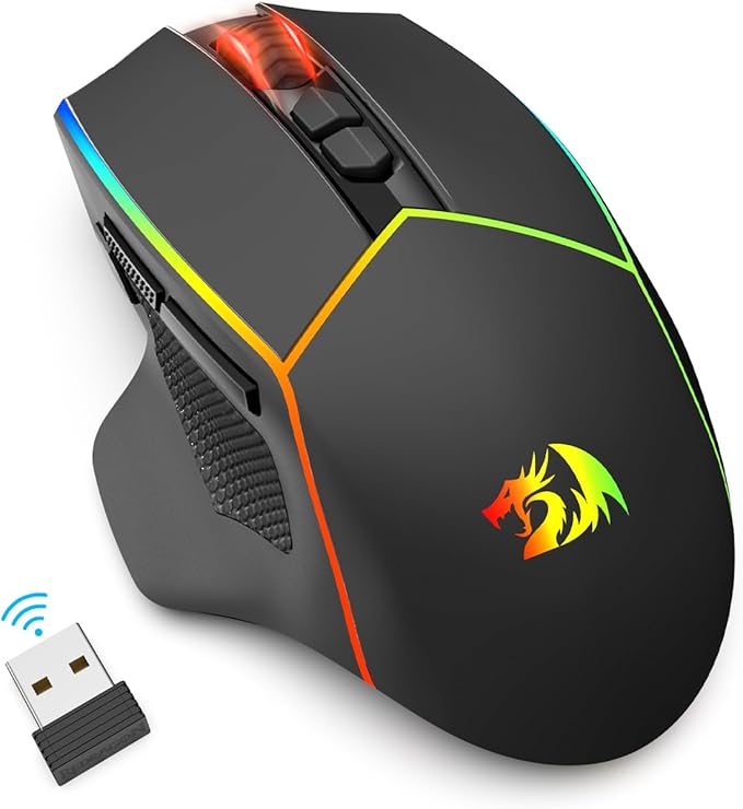 Redragon Wireless Gaming Mouse Tri-Mode 2.4G/Bluetooth/USB-C 7 Programmable Buttons Tactile Rapid Fire Key 8000 DPI RGB Ergonomic Mouse for PC Windows Gaming &amp Work M814