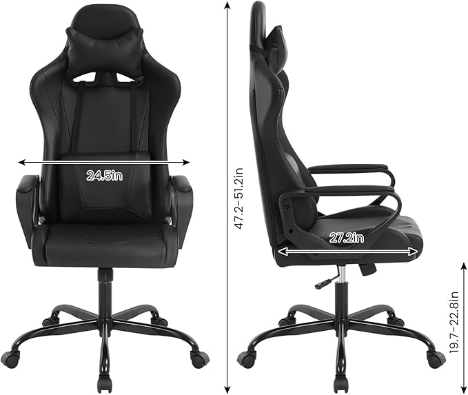 Ergonomic High Back Gaming Chair &amp Office Chair PU Leather &amp Adjustable &amp Easy Assembly &amp BIFMA Certified for Home/Office (Gray) (Black)