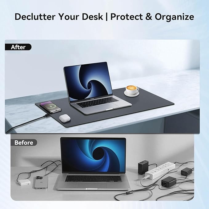 Wireless Charging Mouse Pad 15W Fast Charge Magnetic Charger Desk Pad Large Office Desk Mat (23.4x15.6) with Ultra-Smooth Surface Gray Computer Mousepad for MacBook PC Laptop