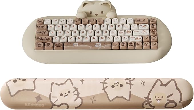 YUNZII Keyboard Wrist Support Ergonomic Mouse Support for Typing Pain Relief Slip Resistant PU Base Cute Wrist Rest for Office Gaming Computer (Cat)