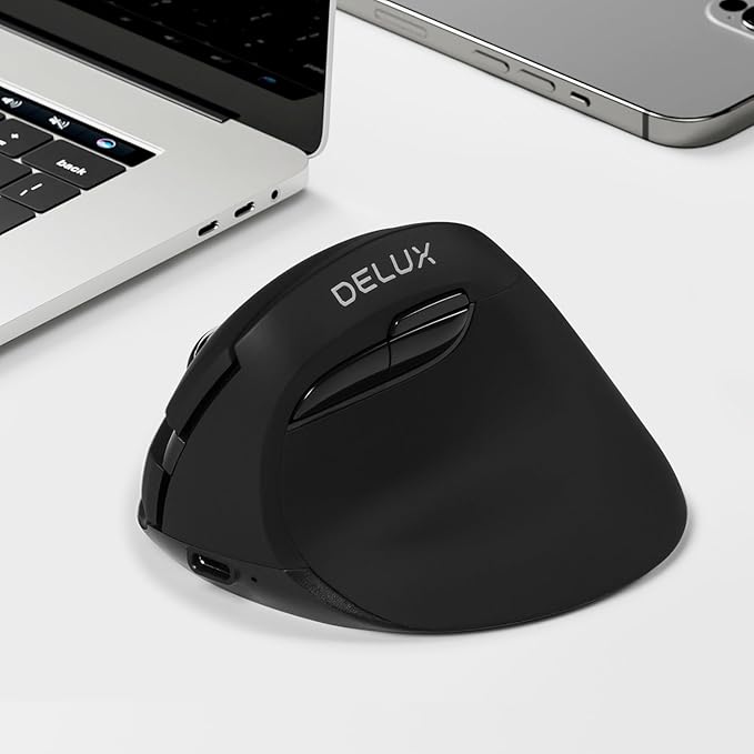 DELUX Wireless Ergonomic Mouse Vertical Mouse for Small Hands Silent Click Ergo Mouse Up to 4000 DPI 6 Buttons Rechargeable 2.4G/BT 5.2 Dual-Mode Compatible with Laptop/PC (M618MINI-Black)