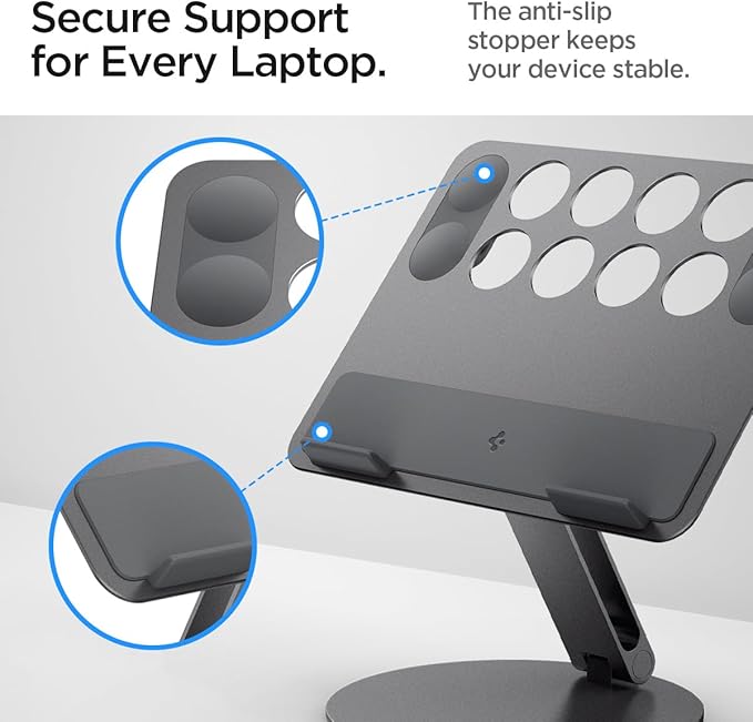 Spigen Adjustable Laptop Desk Stand with Cable Management Organizer Portable Compatible with Mac Dell HP Lenovo and More - Space Gray (LD206C)