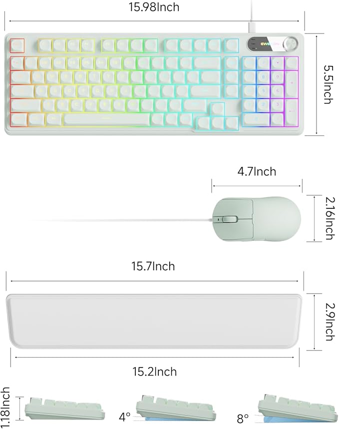 C98 Wired Keyboard and Mouse Combo Wired Computer Keyboards with Wrist Palm Double-Shot Keycaps Silent RGB Backlight Keyboard for Windows/MAC/PC (Green)
