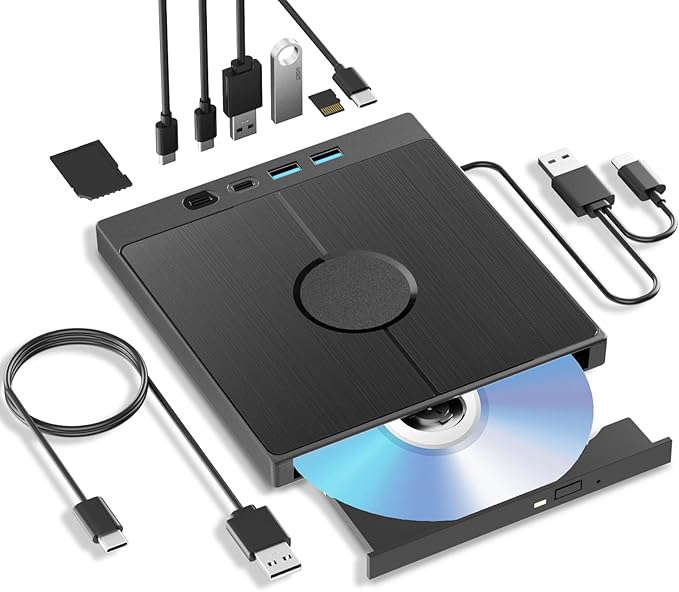 7-in-1 External Blu-ray Drive External Bluray Burner Support 100G Disc External Blueray/DVD Drive for PC with USB 3.0/Type-C/SD/TF Card Ports USB Blu Ray Drive External for Windows Mac OS Linux