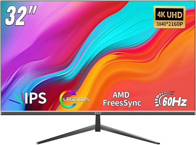 ZZA 32 Inch Computer Monitor 4K Monitor 60HZ UHD(3840 * 2160P) IPS Screen with Ultra-Thin BezelsHDR10HDMI/DP Ports Tilt Adjustable Eyecare Ideal for Business Office and Casual Gaming