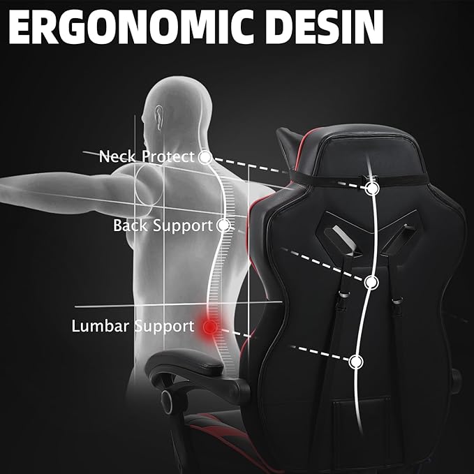 Vonesse Gaming Chair Big and Tall Gaming Chair with Footrest and Massage Gaming Chairs for Adults with Lumbar Support Ergonomic High Back Computer Chair with Pocket Spring Cushion (Red/Black)