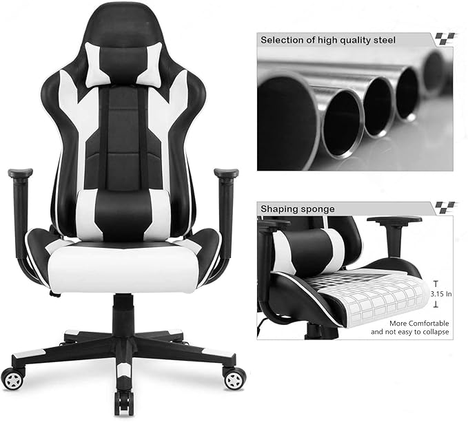 Adult Gaming Chair Ergonomic Massage Chair Modern Carbon Fiber Desk Chair Large Gaming Chair Teenage Gaming Chair (Red) White