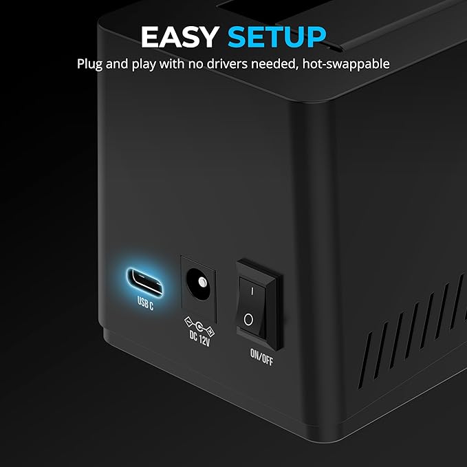 SABRENT USB-C Hard Drive Docking Station 2.5/3.5 Inch SATA SSD &amp HDD Tool Free 10Gbps Docking Station Hot Swappable Supports 20TB Drives for Windows and Mac (DS-UC1B)