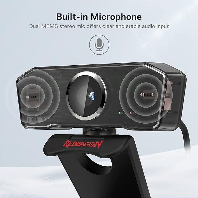 Redragon GW800 1080P PC Webcam with Built-in Dual Microphone 360° Rotation - 2.0 USB Computer Web Camera - 30 FPS for Online Courses Video Conferencing and Streaming