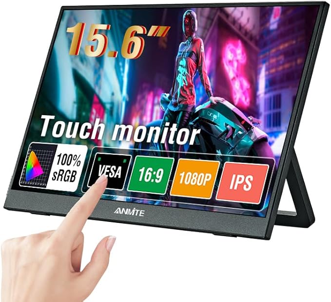 Touch Portable Monitor for Laptop 15.6 Inch Computer Gaming Display Metal Enclosure Mobile Display External Display for Xbox PS4 Phone with Speakers Type-C USB-C HDMI IPS FHD 1080P LED Screen